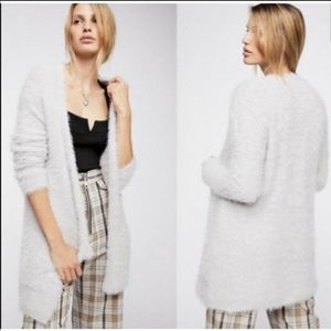 Free People Faux Fur Cardigan in Silver Cloud